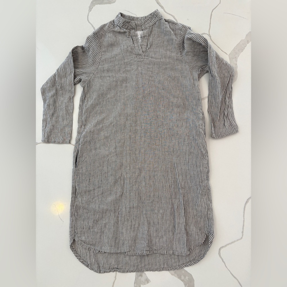 notPERFECTLINEN Boyfriend Grey/Natural Striped Shirt-Dress, Small.